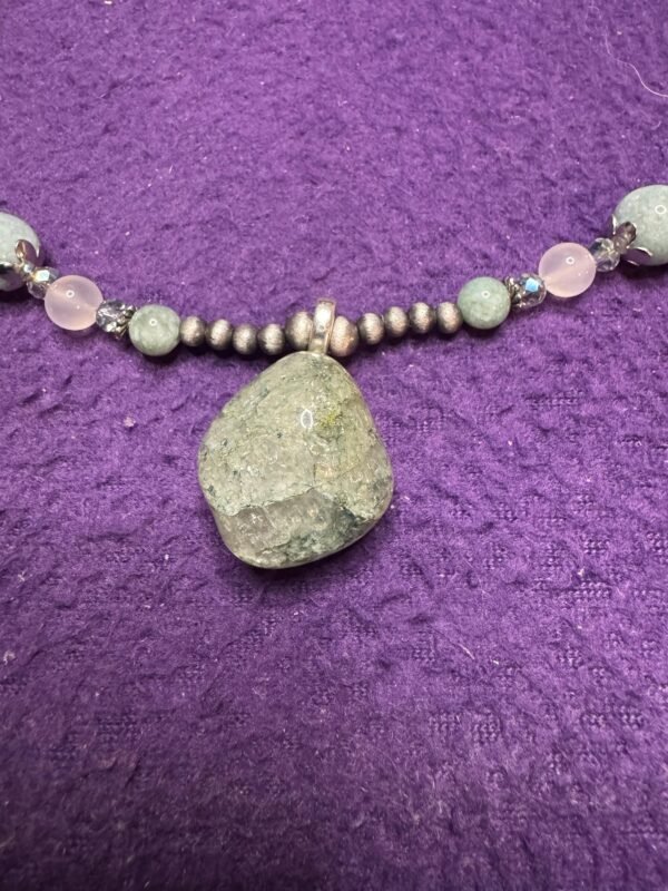 Moss Aquamarine Necklace | Aquamarine, Quartz & Brushed Metal Jewelry | Tranquil, Handcrafted Gemstone Necklace - Image 2