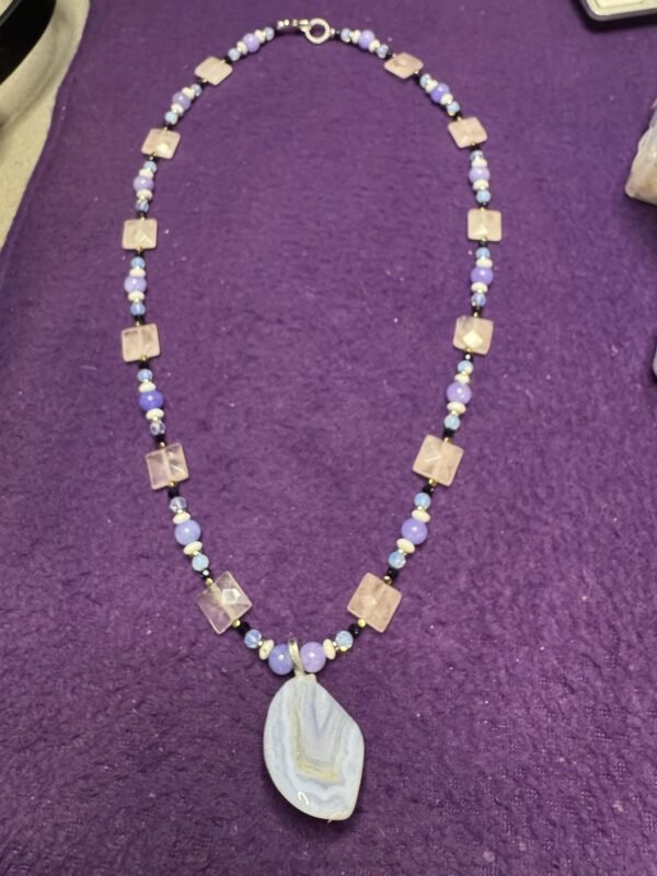 Blue Lace Agate, Rose Quartz and Howlite Necklace – Calming Energy & Gentle Communication - Image 3