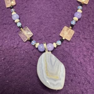 Blue Lace Agate, Rose Quartz and Howlite Necklace – Calming Energy & Gentle Communication