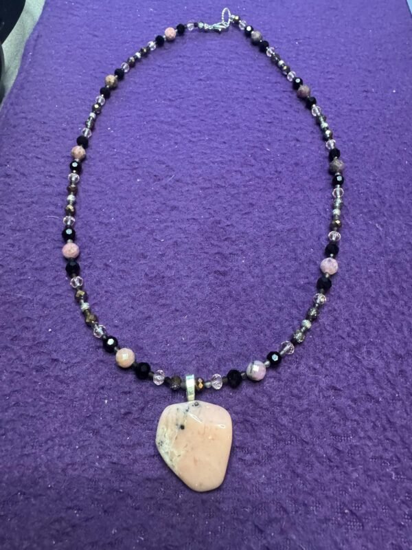 Rhodonite, Rutilated Quartz and Glass Necklace – Emotional Healing & Strength - Image 3