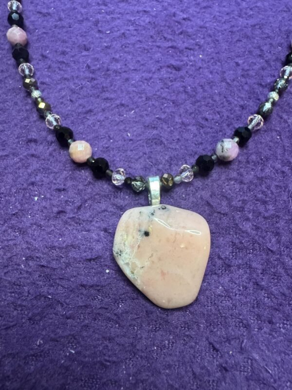 Rhodonite, Rutilated Quartz and Glass Necklace – Emotional Healing & Strength - Image 2