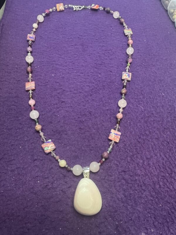 Pink Botswana Agate Necklace | Rose Quartz & Rhodonite Jewelry | Heart Chakra Healing | Handmade Crystal Necklace - Image 3