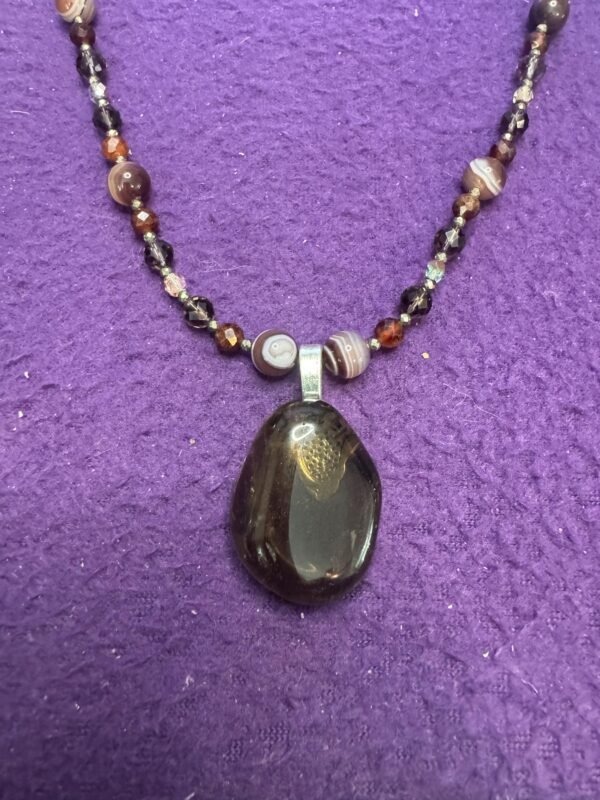Smoky Quartz, Banded Agate and Natural Citrine Necklace – Grounding, Balance & Positivity - Image 2