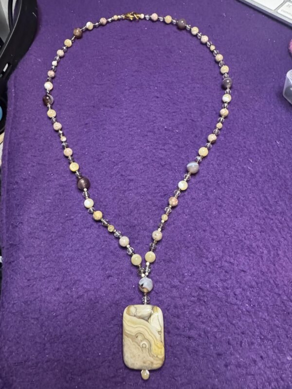 Crazy Lace Agate Necklace | Leopard Jasper & Citrine Beaded Jewelry | Handmade Healing Crystal Pendant - Image 3