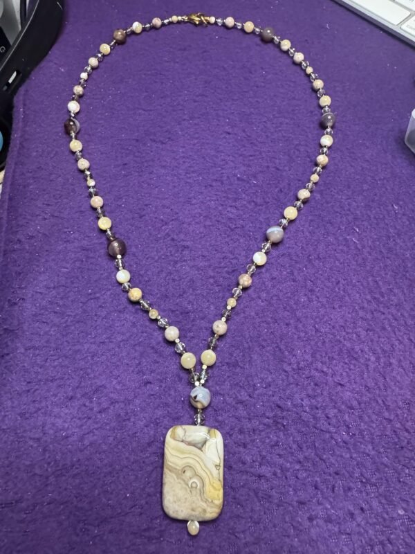 Crazy Lace Agate Necklace | Leopard Jasper & Citrine Beaded Jewelry | Handmade Healing Crystal Pendant - Image 4
