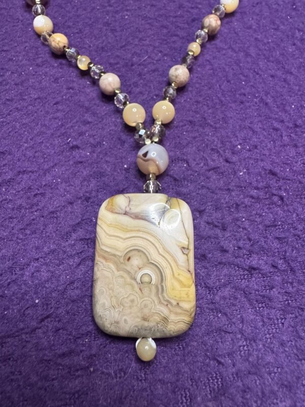 Crazy Lace Agate Necklace | Leopard Jasper & Citrine Beaded Jewelry | Handmade Healing Crystal Pendant - Image 2