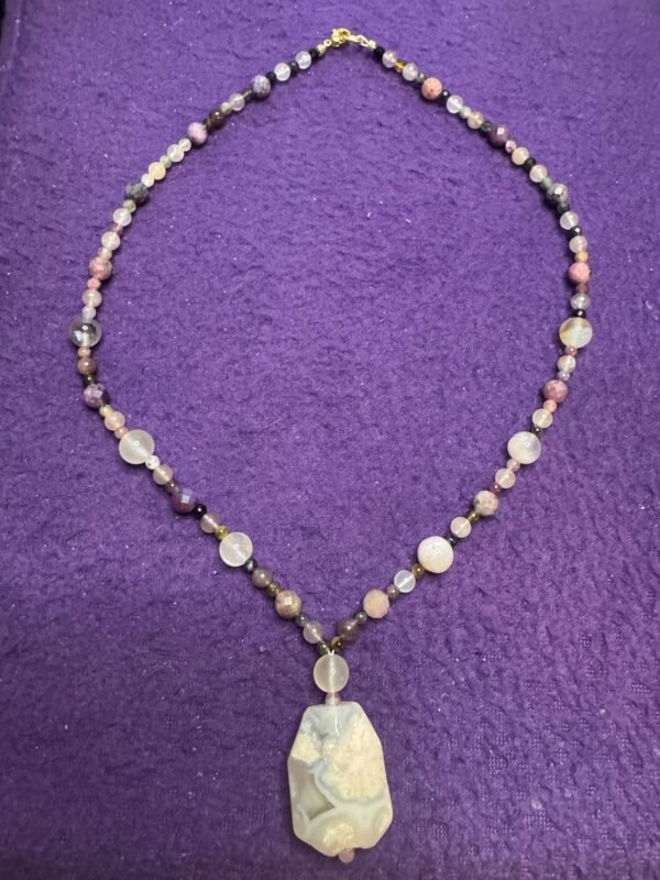 Flower Agate and Lepidolite Necklace | Handmade Healing Crystal Jewelry | Inner Growth & Calm Energy - Image 4