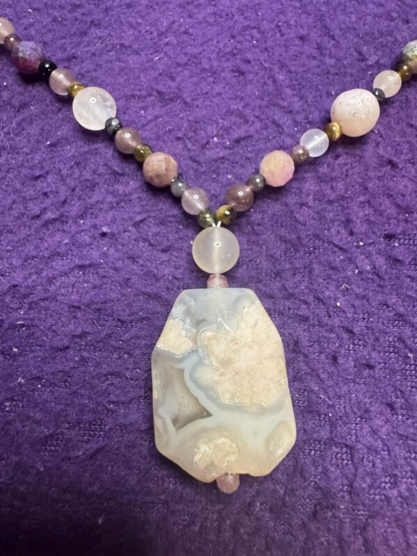 Flower Agate and Lepidolite Necklace | Handmade Healing Crystal Jewelry | Inner Growth & Calm Energy - Image 8