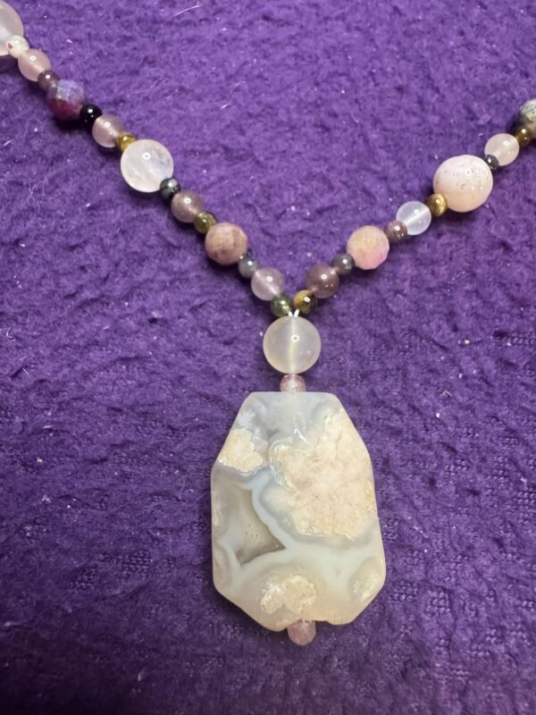Flower Agate and Lepidolite Necklace | Handmade Healing Crystal Jewelry | Inner Growth & Calm Energy - Image 2