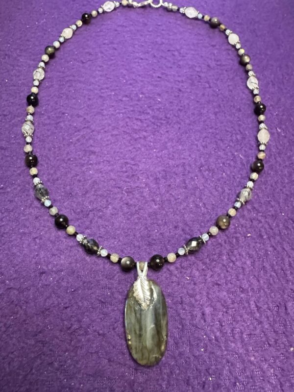 Labradorite and Tourmalinated Quartz Necklace | Onyx Crystal Jewelry | Handmade Protection & Intuition Necklace - Image 2