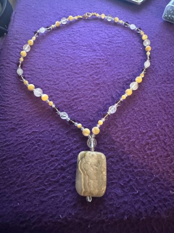 Fossil Agate and Smoky Quartz Necklace | Shell Quartz Jewelry | Handmade Grounding & Clarity Crystal - Image 5