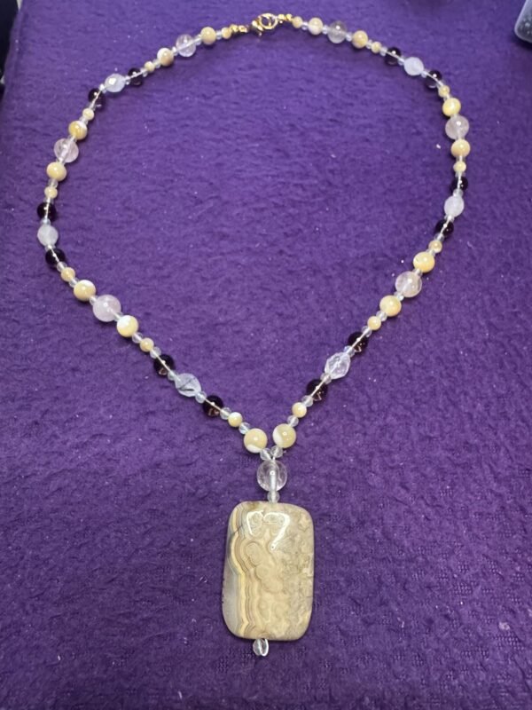 Fossil Agate and Smoky Quartz Necklace | Shell Quartz Jewelry | Handmade Grounding & Clarity Crystal - Image 2
