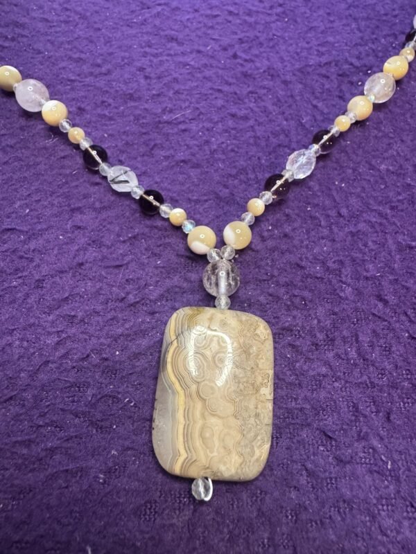 Fossil Agate and Smoky Quartz Necklace | Shell Quartz Jewelry | Handmade Grounding & Clarity Crystal - Image 3