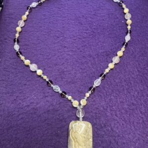 Fossil Agate and Smoky Quartz Necklace | Shell Quartz Jewelry | Handmade Grounding & Clarity Crystal