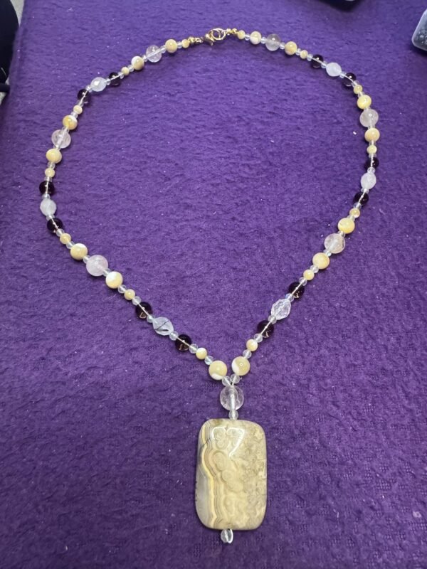 Fossil Agate and Smoky Quartz Necklace | Shell Quartz Jewelry | Handmade Grounding & Clarity Crystal