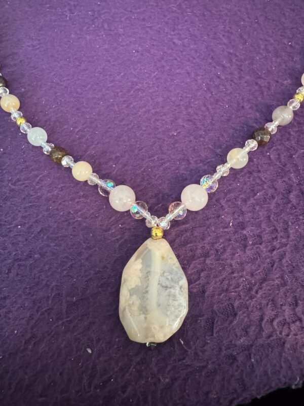Flower Agate and Rose Quartz Necklace | Handmade Love - Grounding Jewelry |  Heart Chakra Necklace - Image 6