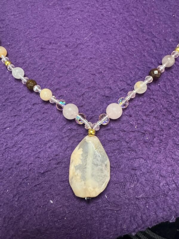 Flower Agate and Rose Quartz Necklace | Handmade Love - Grounding Jewelry |  Heart Chakra Necklace - Image 4