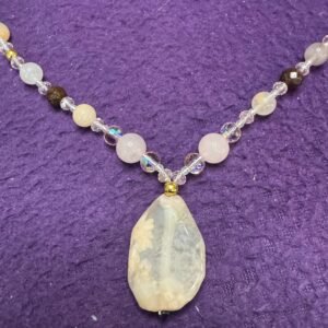 Flower Agate and Rose Quartz Necklace | Handmade Love - Grounding Jewelry |  Heart Chakra Necklace