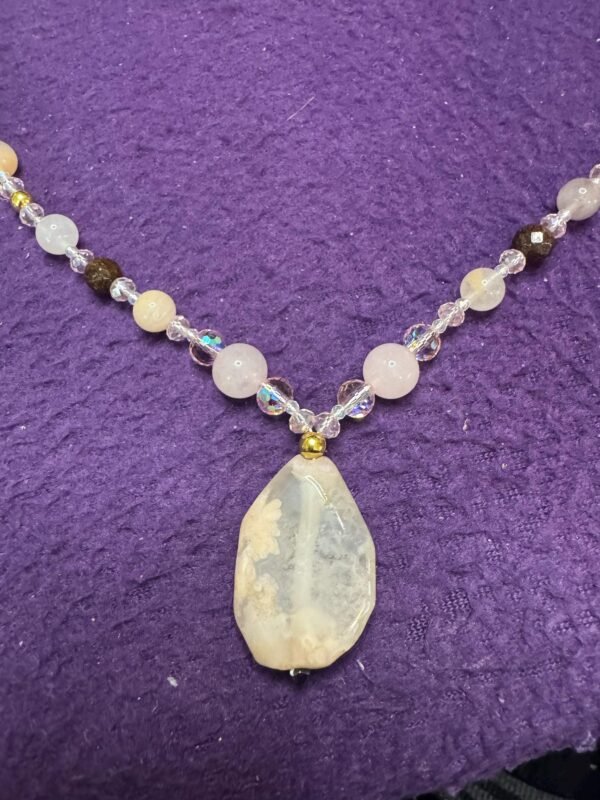 Flower Agate and Rose Quartz Necklace | Handmade Love - Grounding Jewelry |  Heart Chakra Necklace