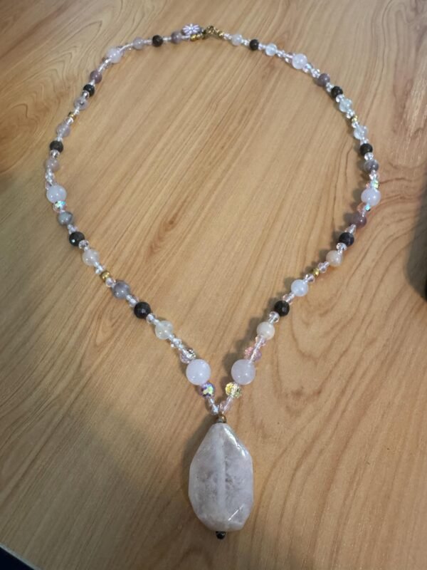 Flower Agate and Rose Quartz Necklace | Handmade Love - Grounding Jewelry |  Heart Chakra Necklace - Image 9