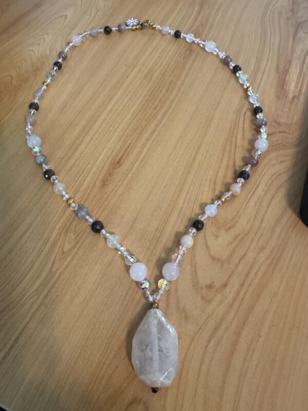 Flower Agate and Rose Quartz Necklace | Handmade Love - Grounding Jewelry |  Heart Chakra Necklace - Image 10