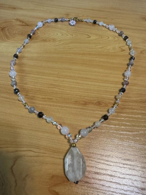 Flower Agate and Rose Quartz Necklace | Handmade Love - Grounding Jewelry |  Heart Chakra Necklace - Image 16