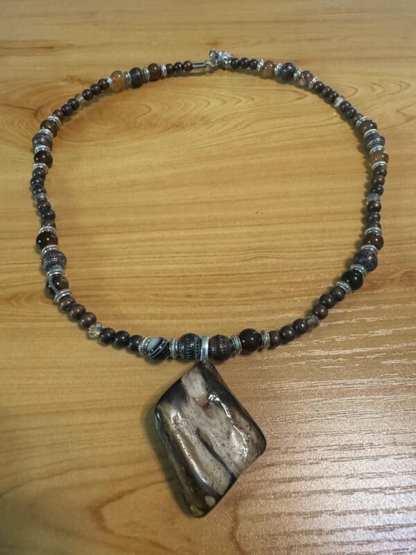Brown Banded Agate | Handmade Earthy Gemstone Jewelry | Root Chakra Stability Necklace with Metal Accents - Image 2
