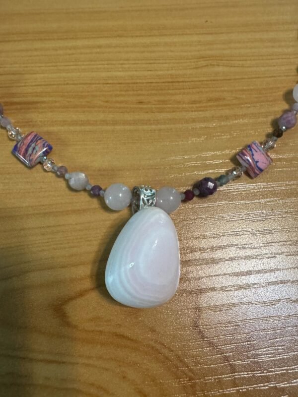 Pink Botswana Agate Necklace | Rose Quartz & Rhodonite Jewelry | Heart Chakra Healing | Handmade Crystal Necklace - Image 8