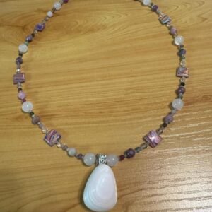Pink Botswana Agate Necklace | Rose Quartz & Rhodonite Jewelry | Heart Chakra Healing | Handmade Crystal Necklace