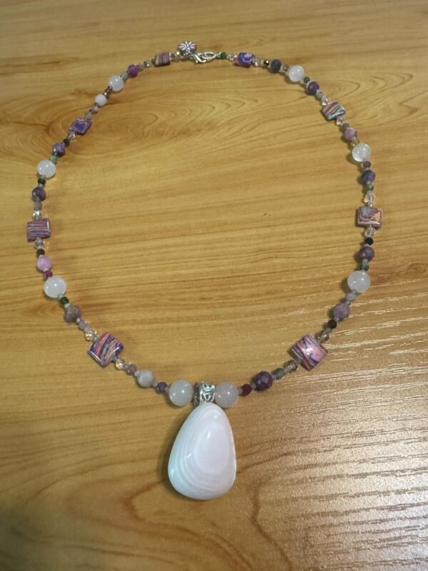 Pink Botswana Agate Necklace | Rose Quartz & Rhodonite Jewelry | Heart Chakra Healing | Handmade Crystal Necklace