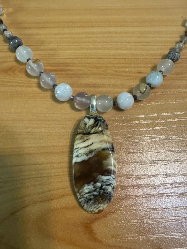 Petrified Wood Necklace | Agate & Smoky Quartz Gemstone Jewelry | Grounding Handmade Necklace for Stability - Wisdom - Image 3
