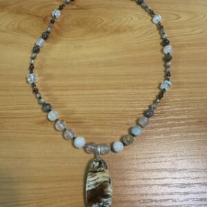 Petrified Wood Necklace | Agate & Smoky Quartz Gemstone Jewelry | Grounding Handmade Necklace for Stability - Wisdom