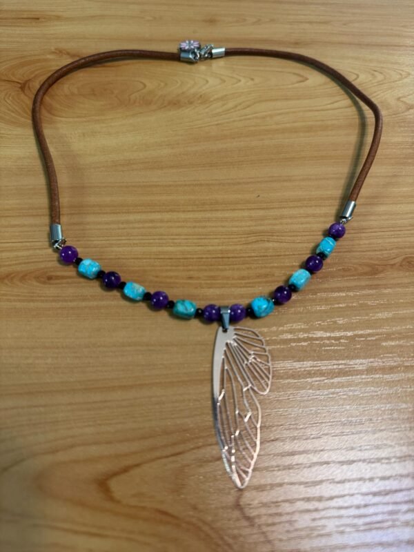 Butterfly Wing Necklace | Turquoise Howlite, Charoite - Blue Goldstone Jewelry | Transformation & Intuition Boho Necklace - Image 5