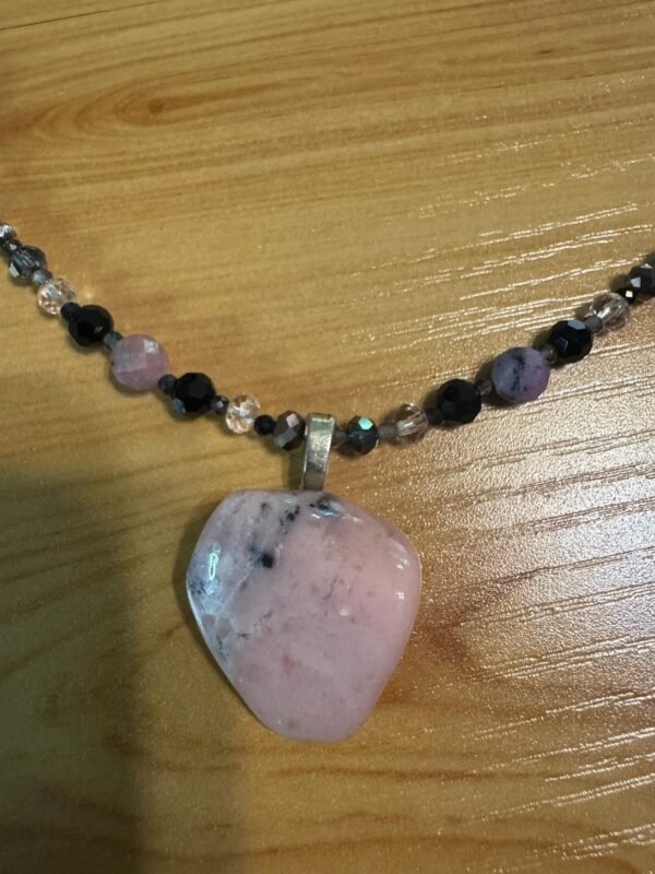 Rhodonite, Rutilated Quartz and Glass Necklace – Emotional Healing & Strength - Image 8
