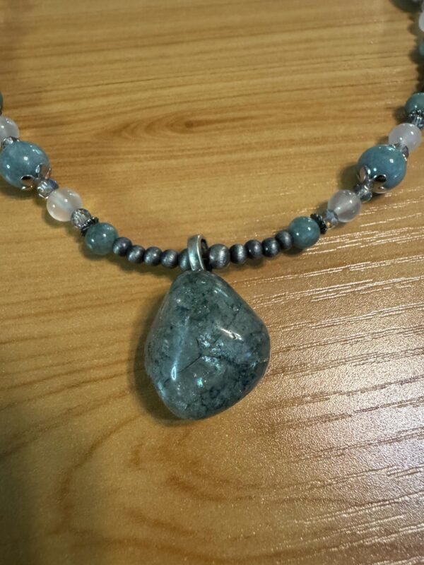 Moss Aquamarine Necklace | Aquamarine, Quartz & Brushed Metal Jewelry | Tranquil, Handcrafted Gemstone Necklace - Image 6