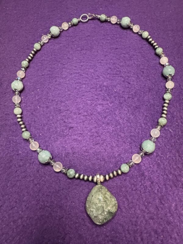 Moss Aquamarine Necklace | Aquamarine, Quartz & Brushed Metal Jewelry | Tranquil, Handcrafted Gemstone Necklace - Image 4