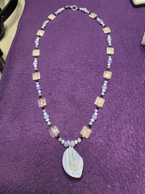 Blue Lace Agate, Rose Quartz and Howlite Necklace – Calming Energy & Gentle Communication - Image 2