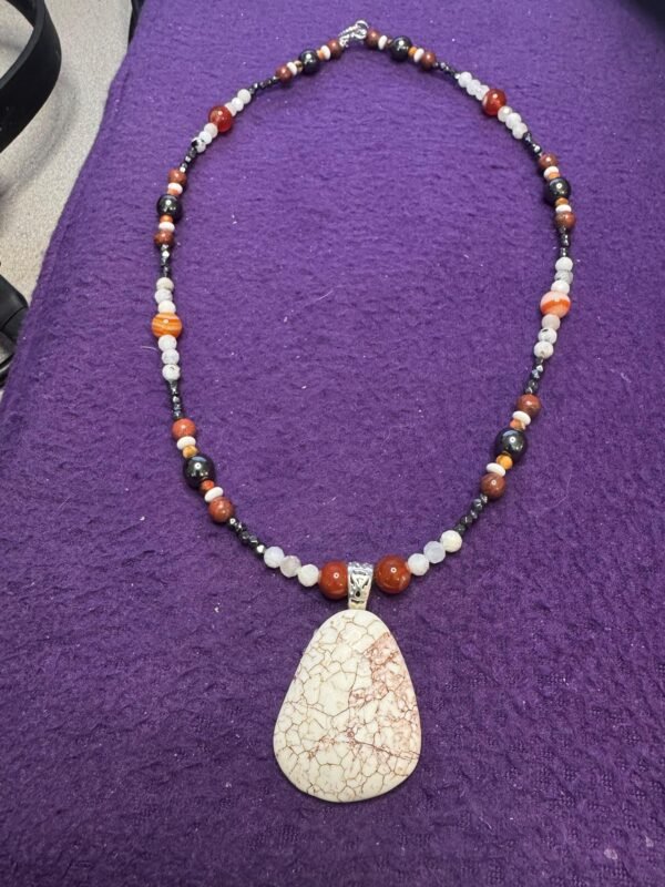 Magnesite, Carnelian and Moonstone Necklace – Grounding, Creativity & Emotional Balance