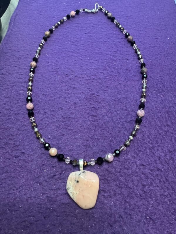 Rhodonite, Rutilated Quartz and Glass Necklace – Emotional Healing & Strength - Image 4