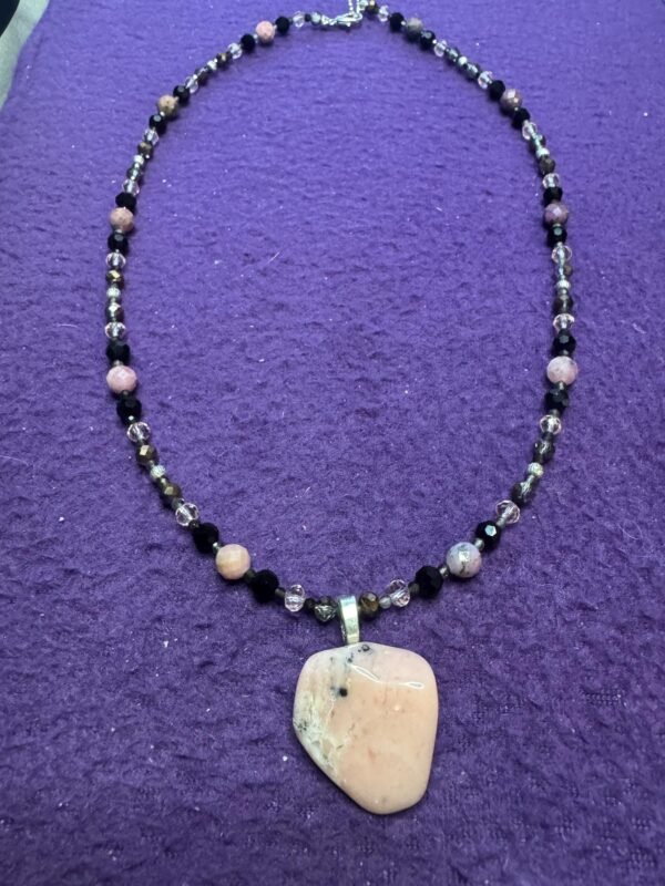 Rhodonite, Rutilated Quartz and Glass Necklace – Emotional Healing & Strength - Image 6