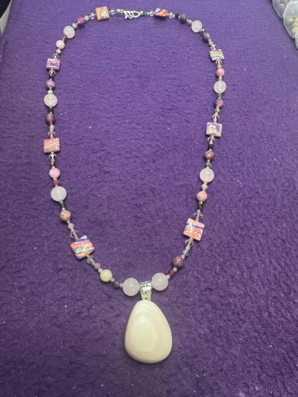 Pink Botswana Agate Necklace | Rose Quartz & Rhodonite Jewelry | Heart Chakra Healing | Handmade Crystal Necklace - Image 4