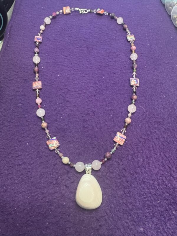 Pink Botswana Agate Necklace | Rose Quartz & Rhodonite Jewelry | Heart Chakra Healing | Handmade Crystal Necklace - Image 7