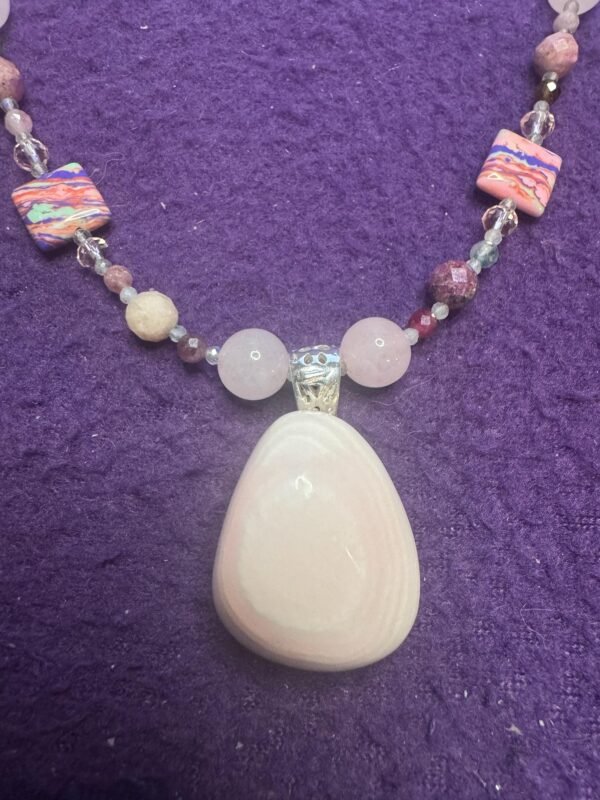 Pink Botswana Agate Necklace | Rose Quartz & Rhodonite Jewelry | Heart Chakra Healing | Handmade Crystal Necklace - Image 5