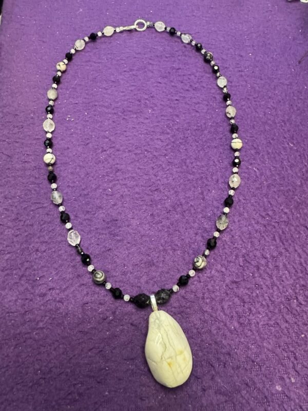 Howlite and Zebra Jasper Necklace | Calming Crystal Jewelry | Onyx & Tourmalinated Quartz | Handmade Gemstone Necklace - Image 3