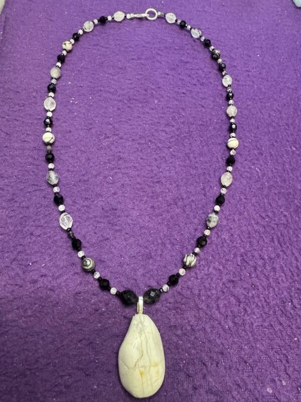 Howlite and Zebra Jasper Necklace | Calming Crystal Jewelry | Onyx & Tourmalinated Quartz | Handmade Gemstone Necklace - Image 2