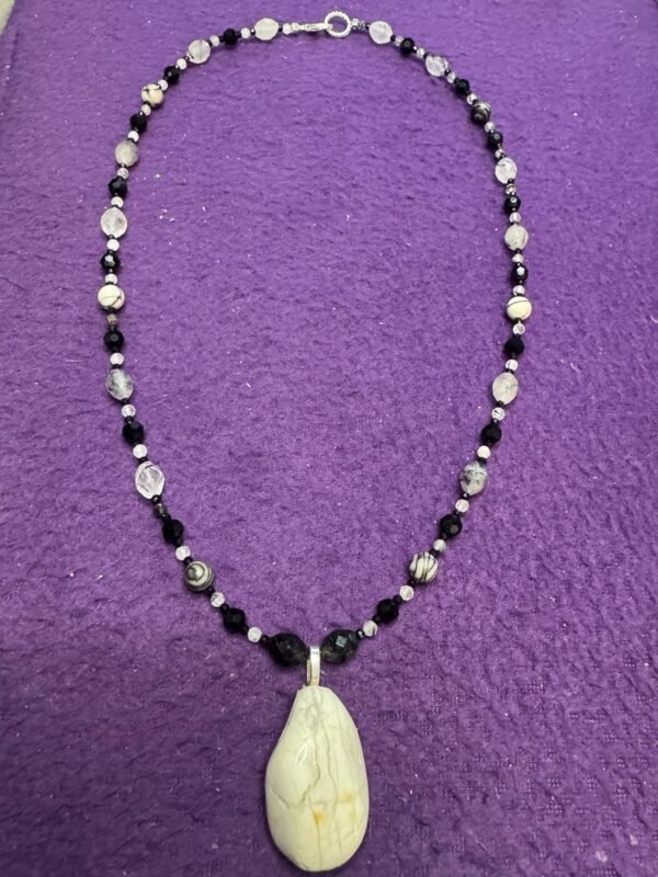 Howlite and Zebra Jasper Necklace | Calming Crystal Jewelry | Onyx & Tourmalinated Quartz | Handmade Gemstone Necklace - Image 4