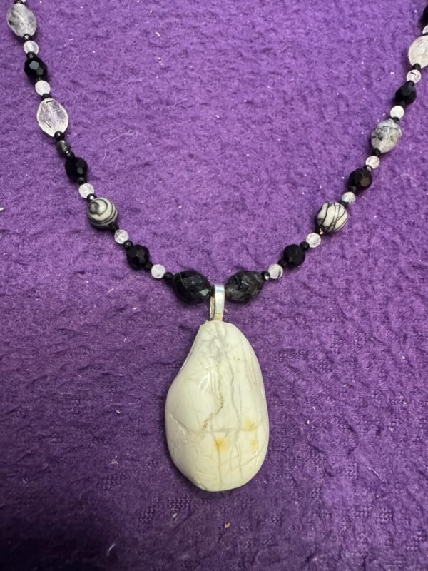Howlite and Zebra Jasper Necklace | Calming Crystal Jewelry | Onyx & Tourmalinated Quartz | Handmade Gemstone Necklace - Image 5