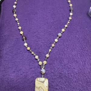 Crazy Lace Agate Necklace | Leopard Jasper & Citrine Beaded Jewelry | Handmade Healing Crystal Pendant