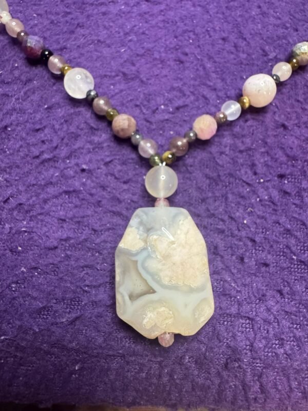 Flower Agate and Lepidolite Necklace | Handmade Healing Crystal Jewelry | Inner Growth & Calm Energy - Image 7