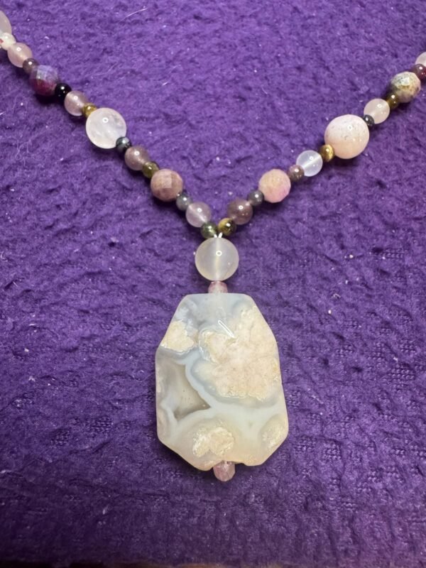 Flower Agate and Lepidolite Necklace | Handmade Healing Crystal Jewelry | Inner Growth & Calm Energy - Image 5